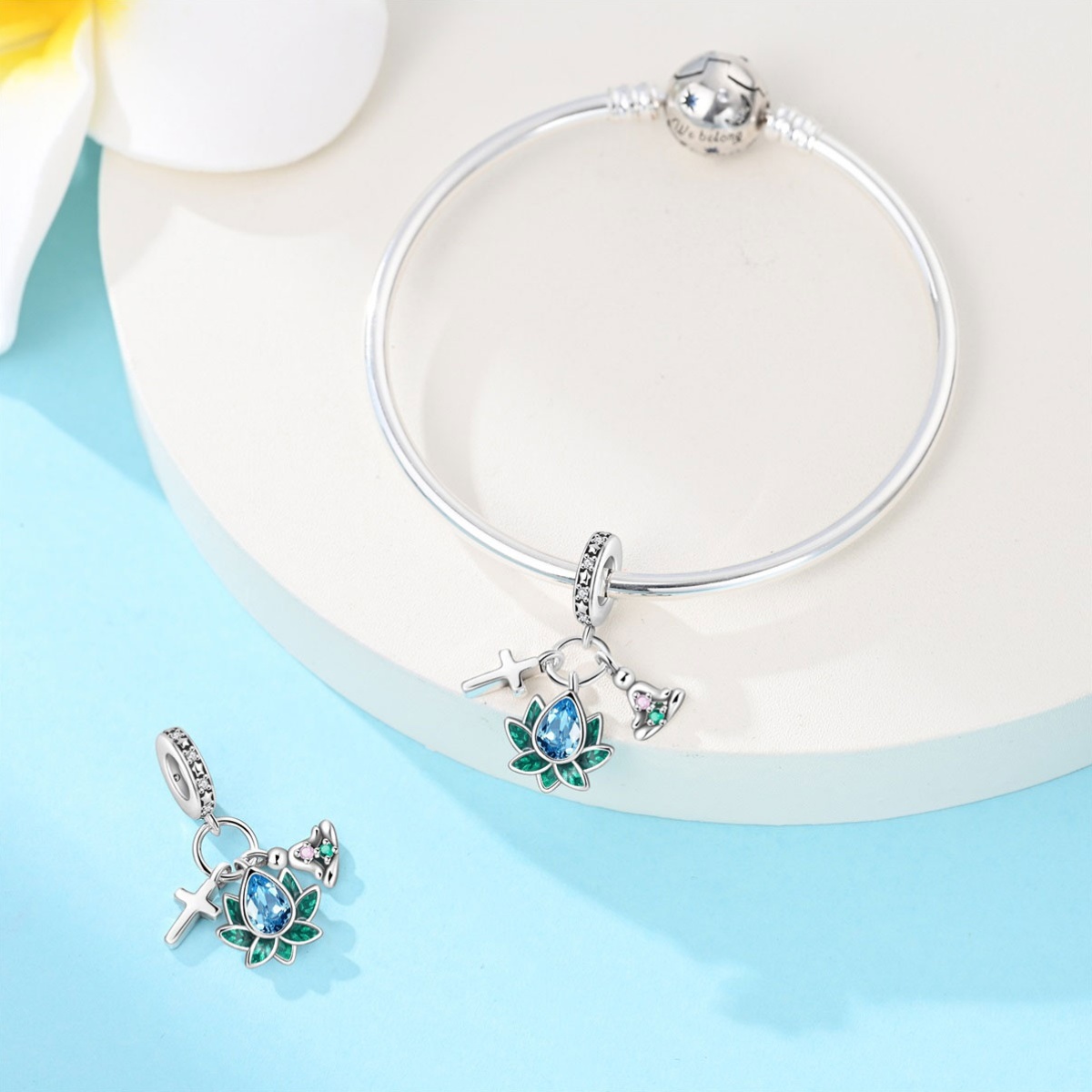 Women's Silver Plated Lotus Pendant for Bracelet or Necklace